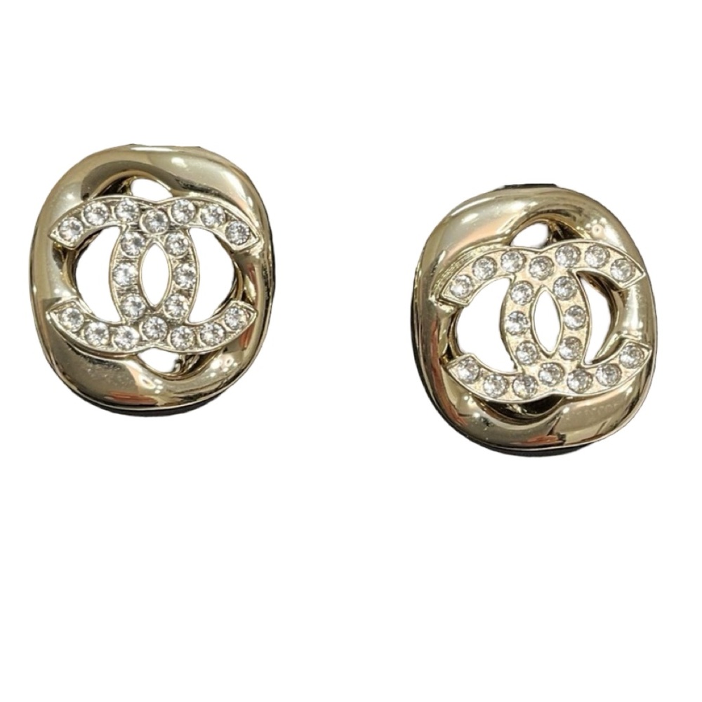 Chanel CC Crystal Logo Gold Statement Earrings Large - Picture 2 of 12